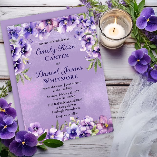 Elegant Violet Floral Wedding for Mature Couple Invitation (Graceful violet florals for a refined wedding invitation for mature couples.)