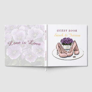 Elegant Violet Flowers Lesbian Wedding Guest Book