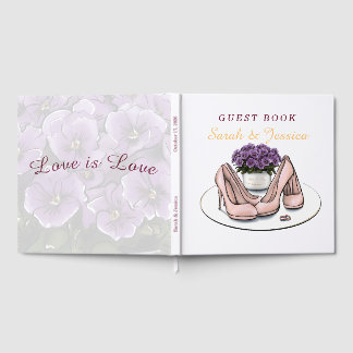 Elegant Violet Flowers Lesbian Wedding Guest Book