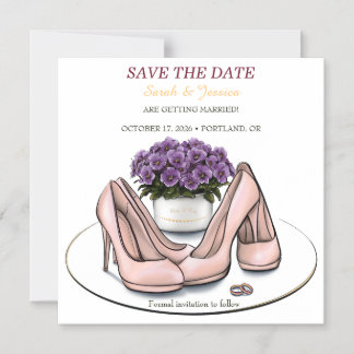 Elegant Violet Flowers Lesbian Wedding Save the Da Magnetic Invitation