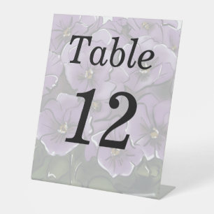 Elegant Violet Flowers Lesbian Wedding Table Numbe Pedestal Sign