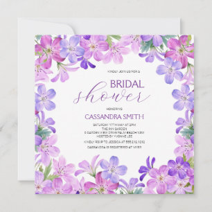 Elegant Violet Geranium Floral Bridal Shower Invitation