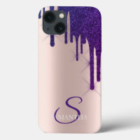 Elegant Violet Glitter Drips Rose Gold  