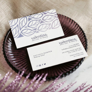 Elegant Violet Glitter Leaf Pattern Beauty Makeup Business Card