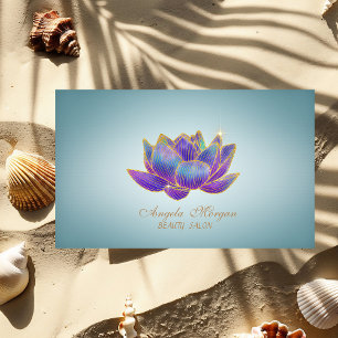 Elegant Violet Glitter Lotus Flower Blue Business Card