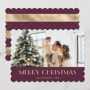 Elegant Violet Gold Photo Merry Christmas Card