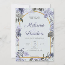 Elegant violet hydrangea lilacs wedding invitation