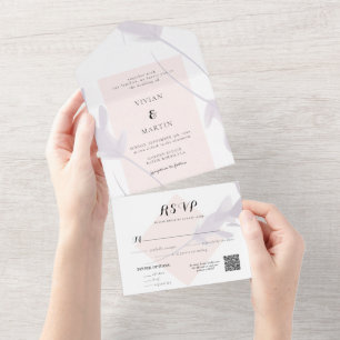 Elegant Violet Lavender & Peach Colour Wedding All In One Invitation
