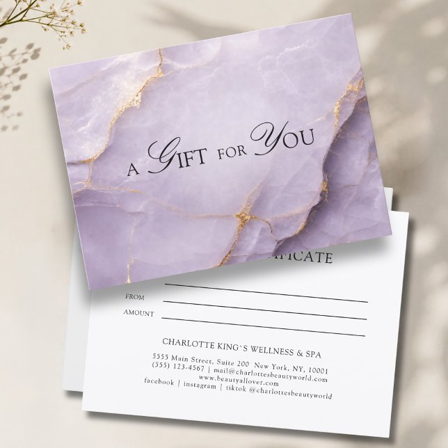 Elegant Violet Marble Gift Certificate (A Gift for You! Violet Gold Marble Gift Certificate)