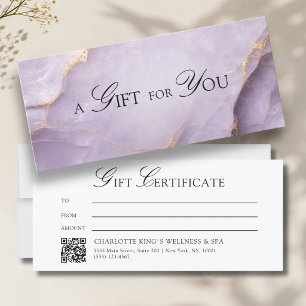 Elegant Violet Marble QR Code Gift Certificate