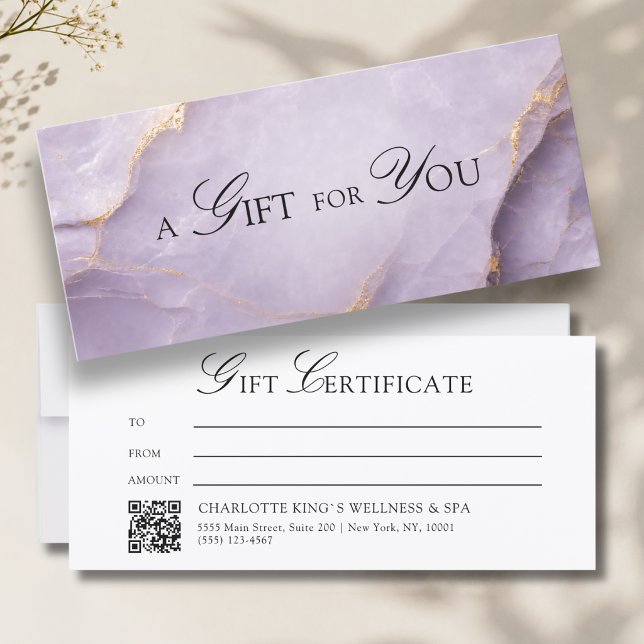 Elegant Violet Marble QR Code Gift Certificate (A Gift for You! Custom Violet Gold Marble QR Code)