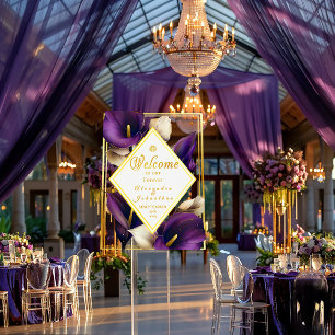 Elegant Violet Purple and Gold Calla Lily Acrylic Sign