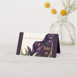 Elegant Violet Purple and Gold Calla Lily Wedding Place Card