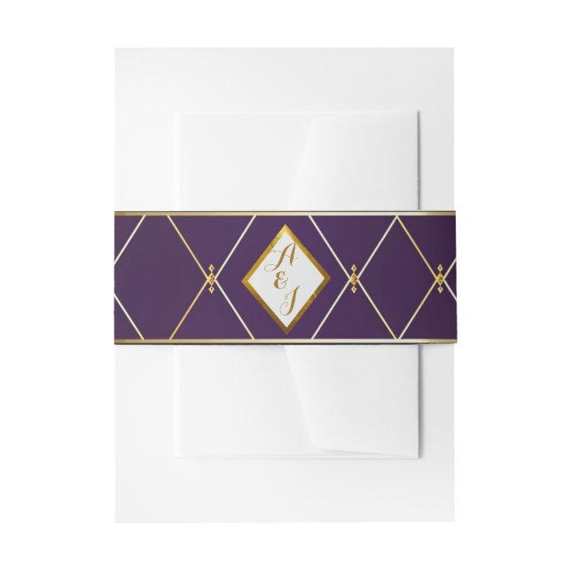 Elegant Violet Purple and Gold Diamond Shaped  Invitation Belly Band (Front Example)