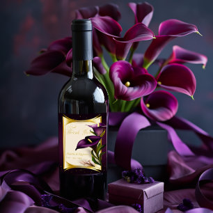 Elegant Violet Purple Calla Lily Wedding  Wine Label