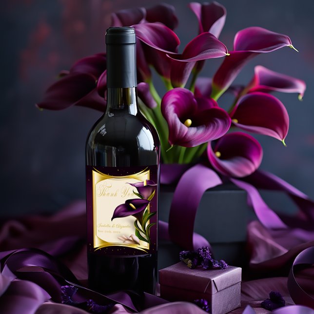 Elegant Violet Purple Calla Lily Wedding  Wine Label (Elegant Gold and Purple Wine and Beverage Labels)