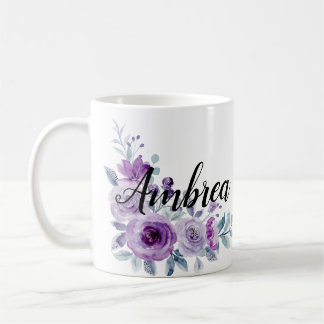 Elegant Violet Purple Floral Custom Personalised C Coffee Mug