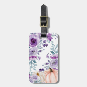 Elegant Violet Purple Floral Pumpkin Watercolor Luggage Tag