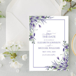 Elegant Violet Purple Flowers Script Save the Date Invitation