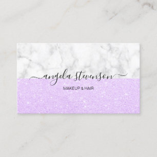 Elegant violet purple glitter marble makeup & hair business card