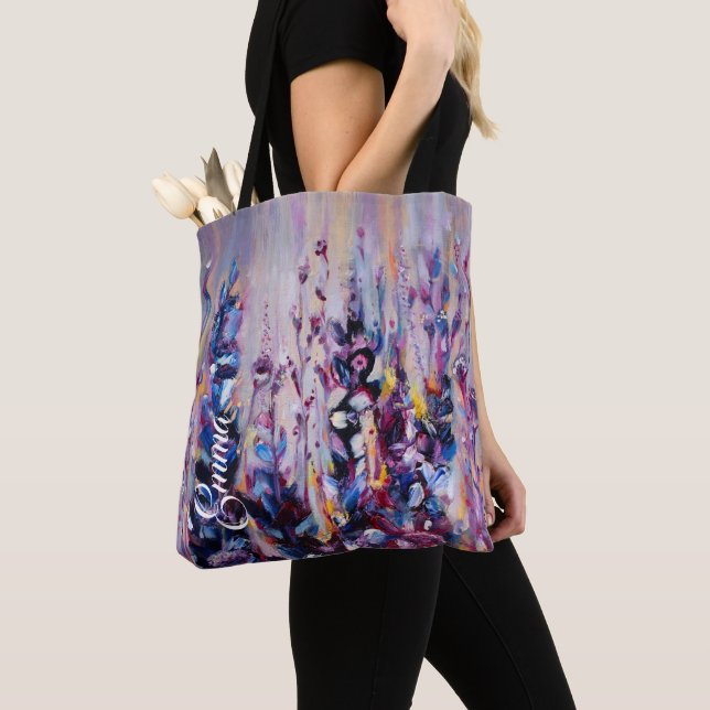 Elegant Violet Purple Lilac Floral Tote Bag (Close Up)
