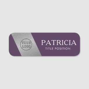 Elegant Violet Purple & Luxury Glitter Silver Logo Name Tag