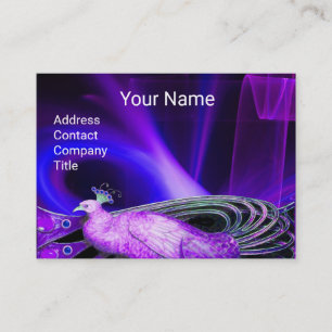 ELEGANT VIOLET PURPLE PEACOCK IN BLACK BLUE SWIRLS BUSINESS CARD