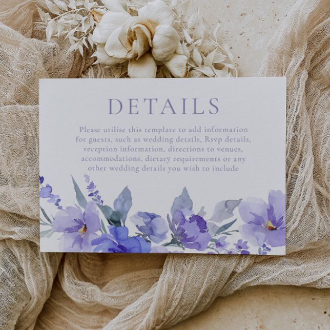 Elegant Violet Purple Watercolor Wedding Details Enclosure Card (Creator Uploaded)