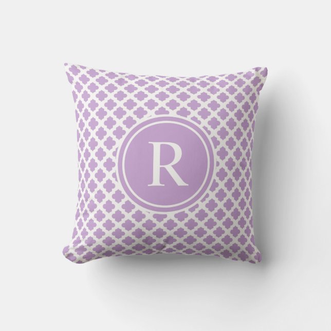 Elegant Violet Quatrefoil Monogram Cushion (Front)