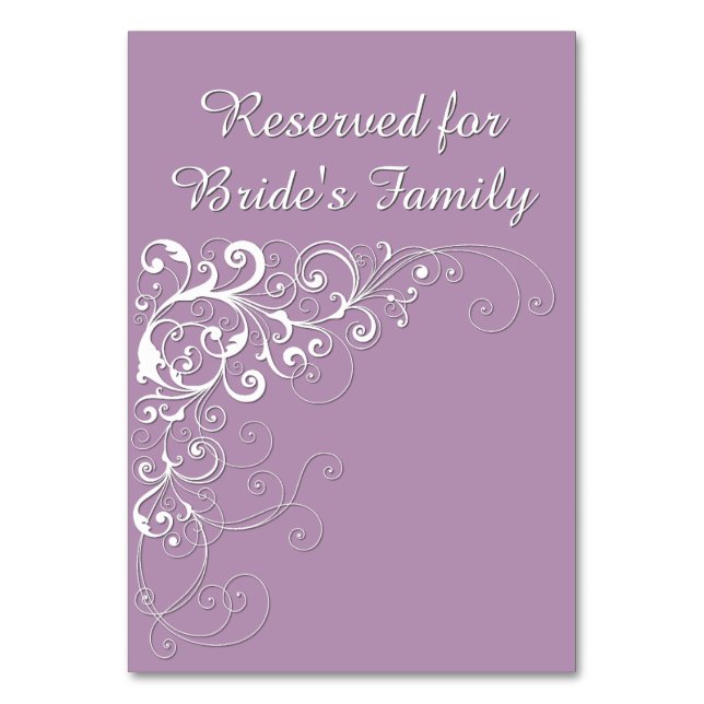 Elegant Violet Reserved Wedding Table Card (Front)