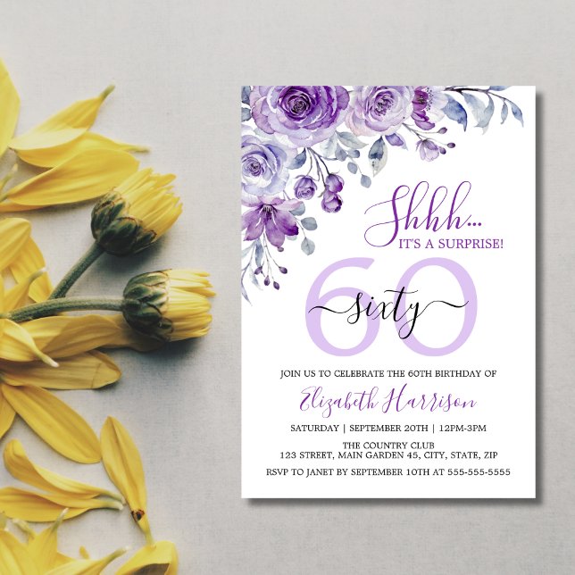Elegant Violet Rose Floral Surprise Birthday Invitation (Creator Uploaded)