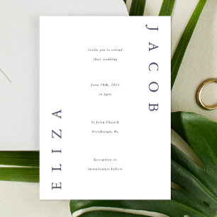 Elegant Violet Typography Simple Photo Wedding  Invitation