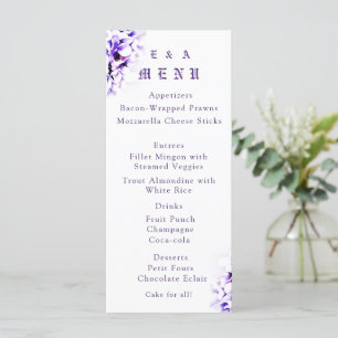 Elegant Violets Catholic Wedding Menu Card
