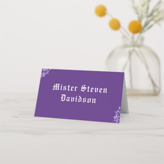 Elegant Violets Folded Place Card (Front)