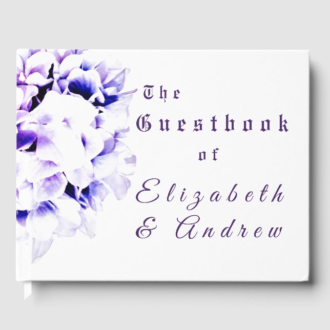 Elegant Violets Wedding Guest Book (Front)