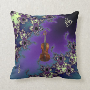 Elegant Violin Fractal Music Throw Pillow
