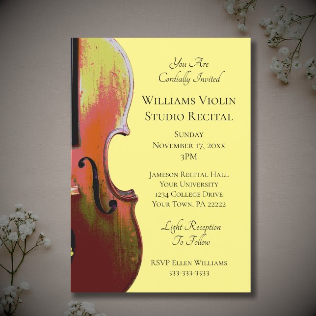 Elegant Violin Music Recital Concert Yellow Invitation (Creator Uploaded)