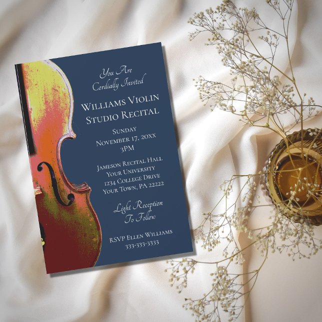 Elegant Violin Music Recital Navy Blue Invitation (Creator Uploaded)
