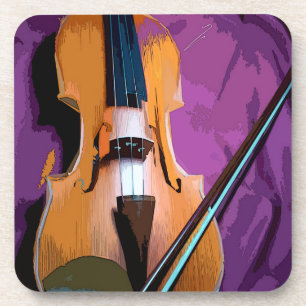 Elegant Violin on Purple Silk, 6 Plastic Coasters