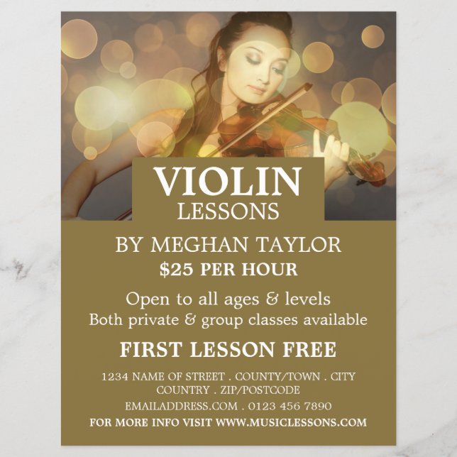 Elegant Violinist, Violin Lessons Advertising Flyer (Front)