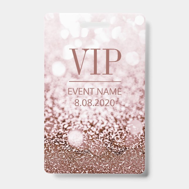 Elegant VIP Access Event Rose Pink Glitter ID Badge (Front)