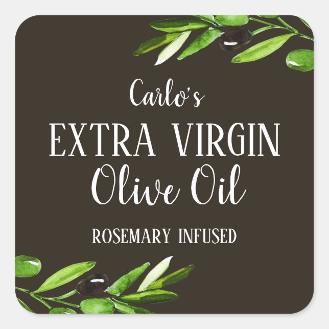Elegant Virgin Olive Oil Bottle Modern Rustic Square Sticker (Front)