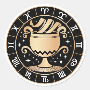 Elegant Virgo Zodiac Constellation Gold Black Classic Round Sticker