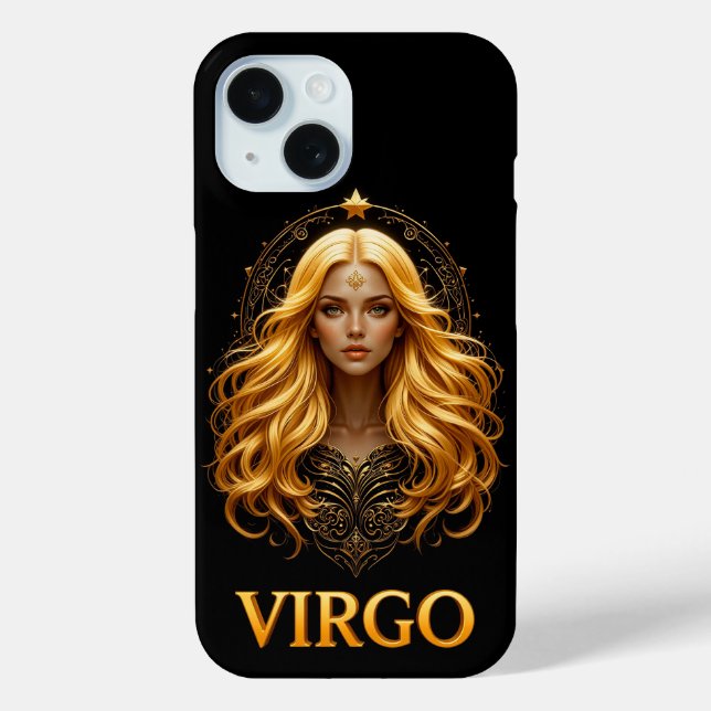 Elegant Virgo Zodiac Illustration Featuring Gold Case-Mate iPhone Case (Back)