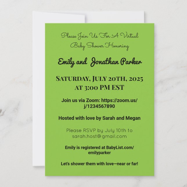 Elegant Virtual Baby Shower Invitation (Front)
