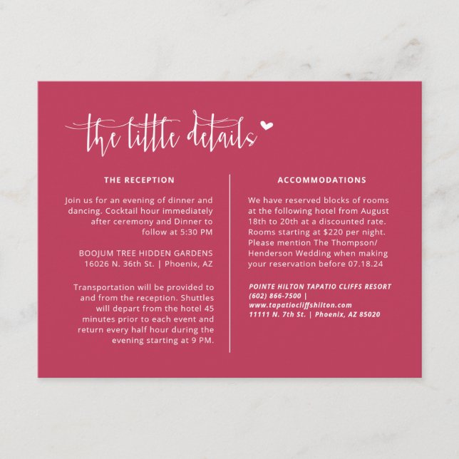 Elegant Viva Magenta Boho Wedding Details QR Code Enclosure Card (Front)