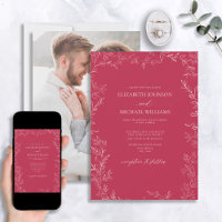 Elegant Vivid Magenta Minimal Leaf Photo Wedding