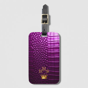 Elegant Vivid Purple Faux Crocodile Monogrammed Luggage Tag