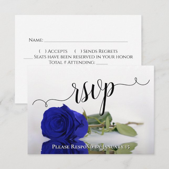 Elegant Vivid Royal Blue Reflecting Rose Wedding RSVP Card (Front/Back)