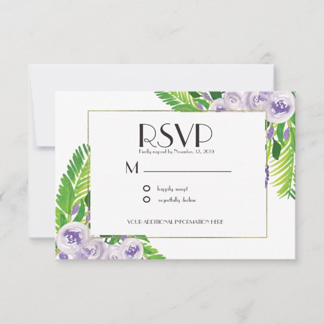 Elegant Voilet/Purple Wedding Watercolor Floral Invitation (Front)